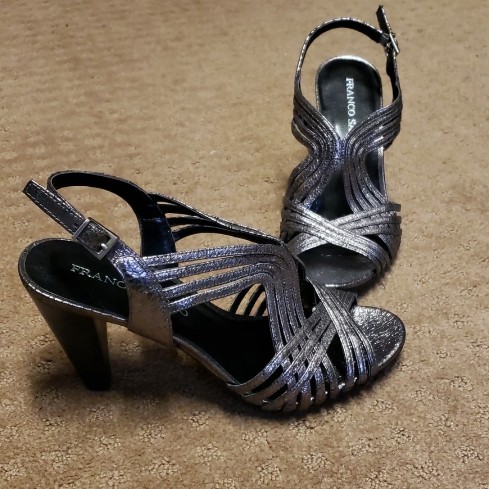 Franco Sarto Silver/Gunmetal Slingback Heels